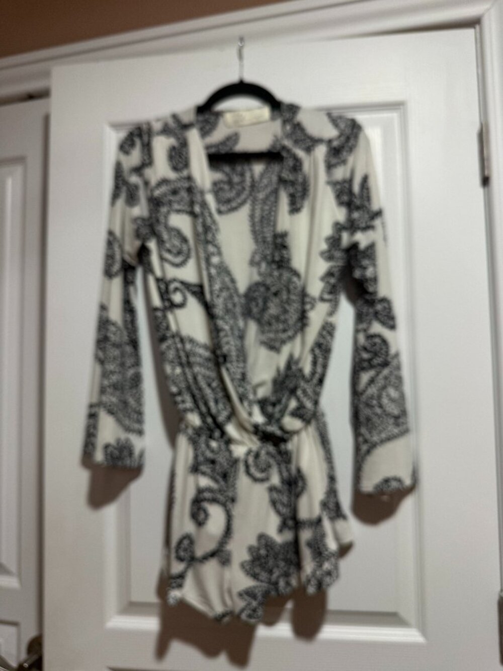 Vintage Havana Black White Paisley Romper Size Medium Boho Wrap Style